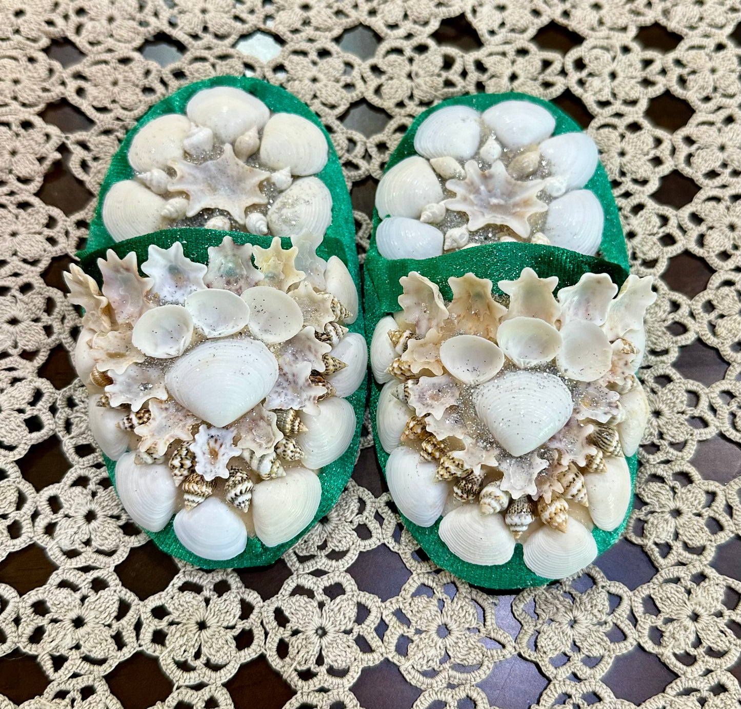 Aunty Marilyn Russell, Shellwork slippers (red)