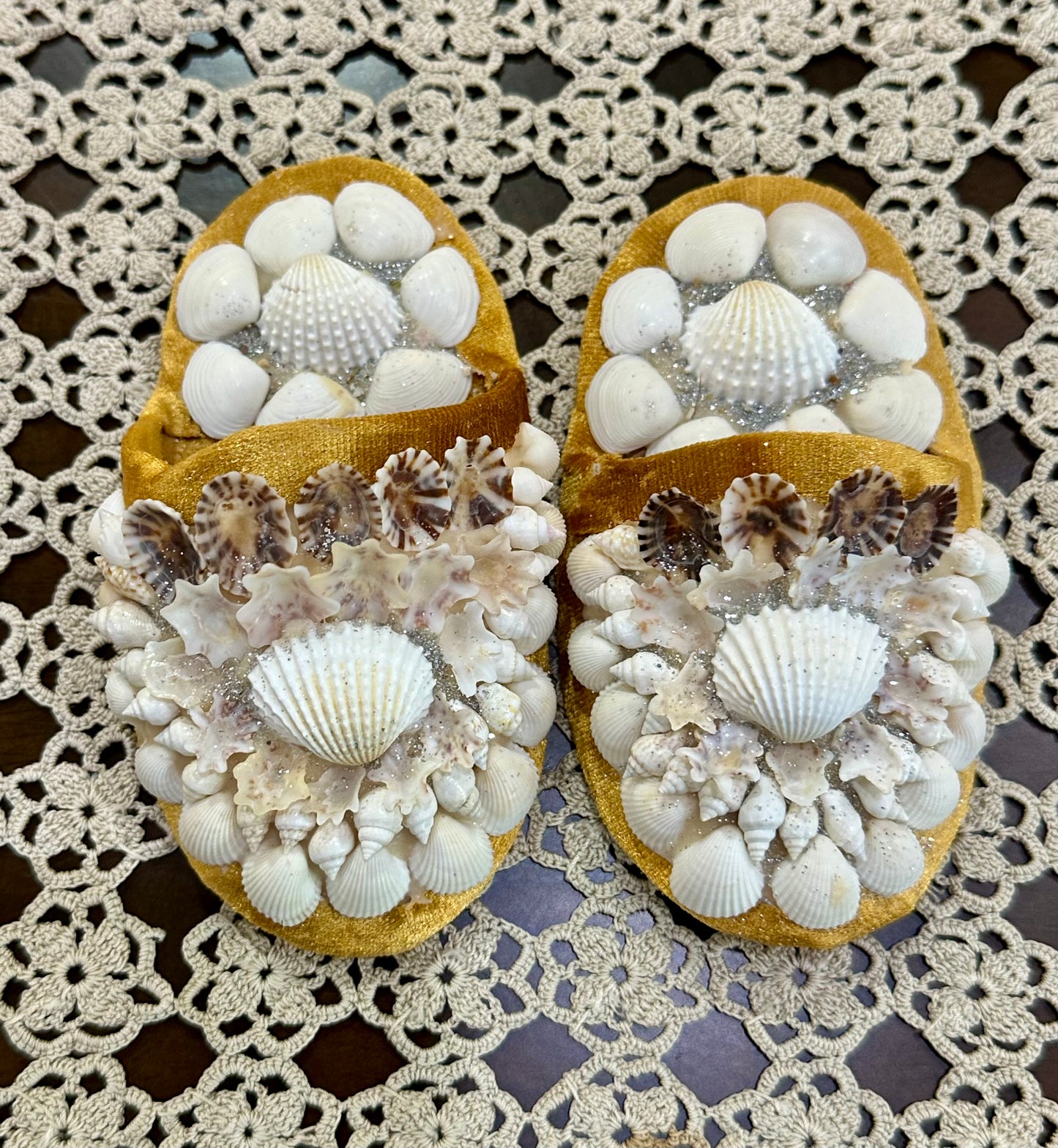 Aunty Marilyn Russell, Shellwork slippers (red)