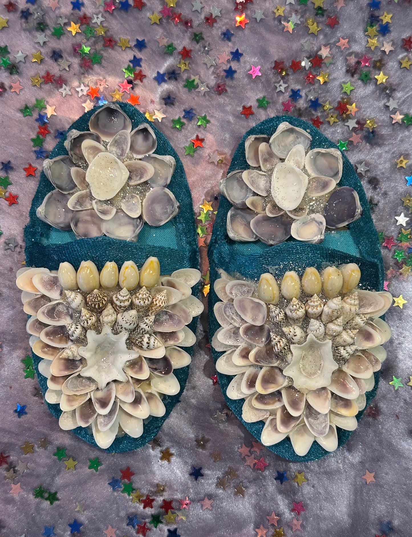 Aunty Marilyn Russell, Light blue shellwork slippers