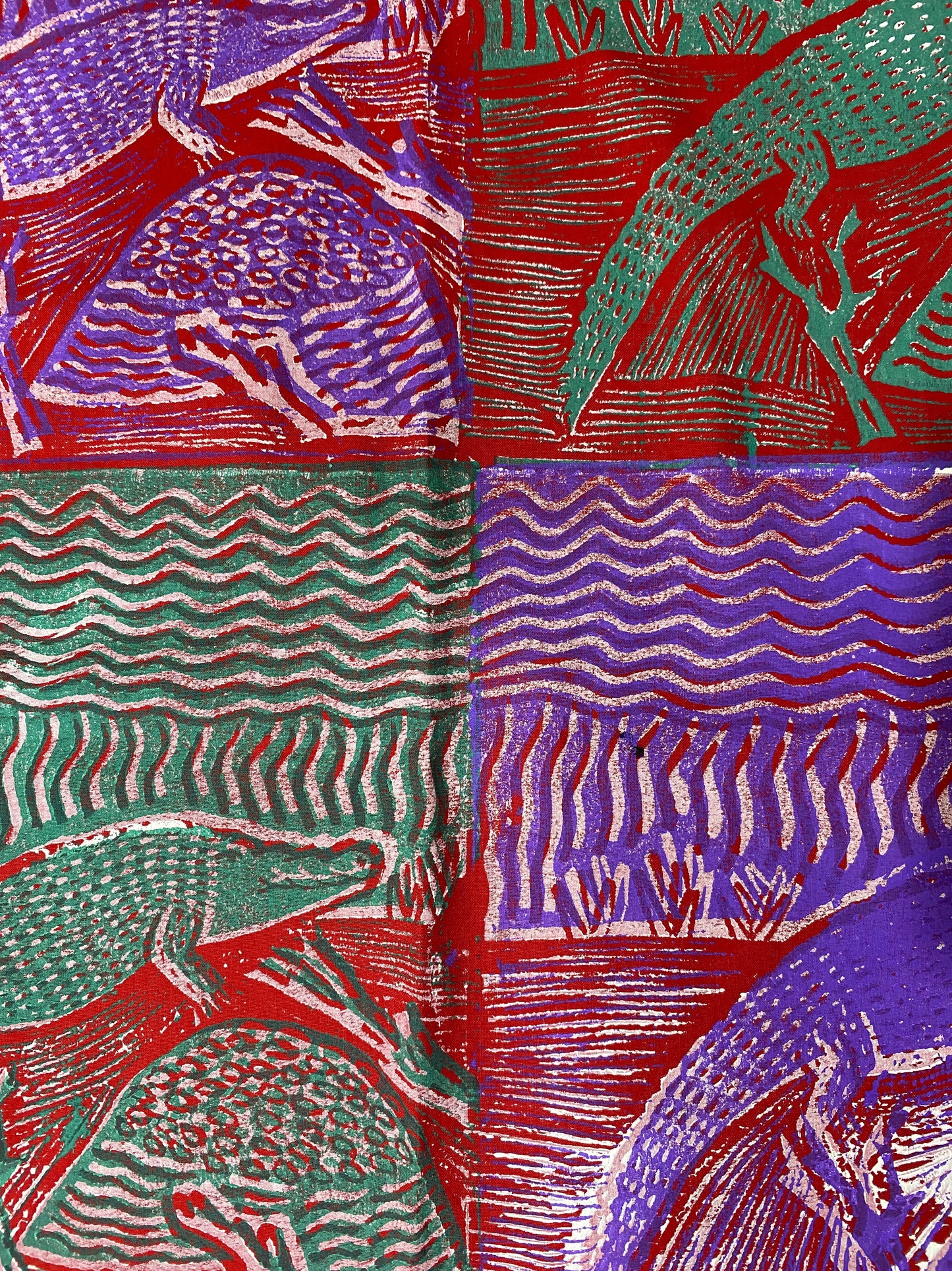 Jacinta Lamilami, Crocodile, Lino print fabric