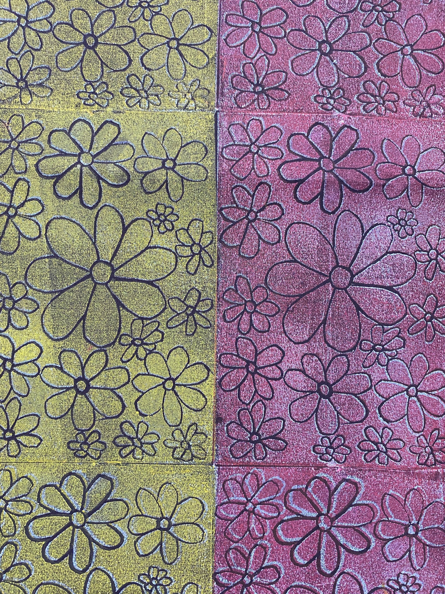 Carol Liyawanga, Manbirrbbirr (small bush flowers), Lino print fabric