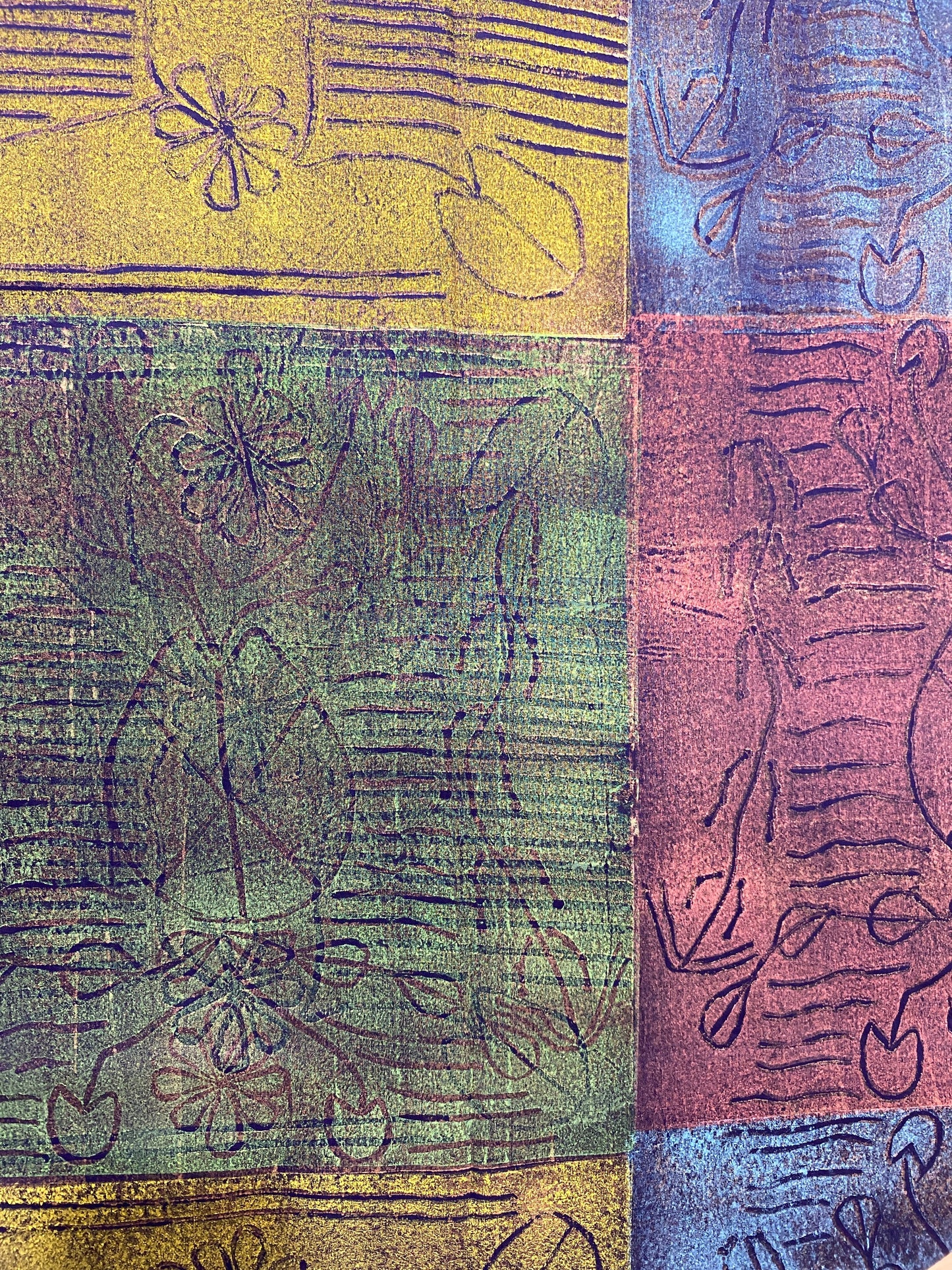 Verity Bangarra, Waterlily, Lino print fabric