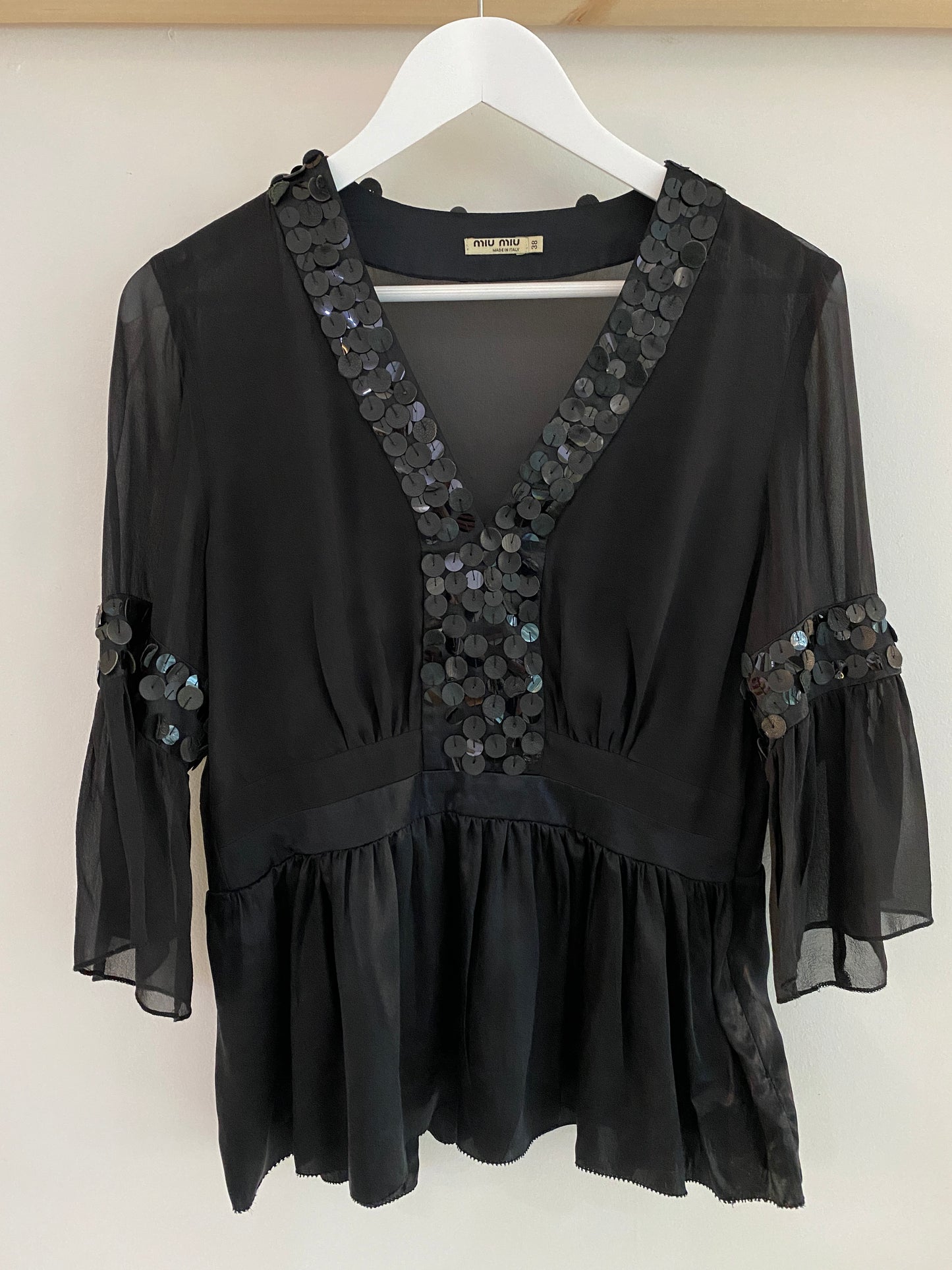 Viv, Miu Miu embellished silk top
