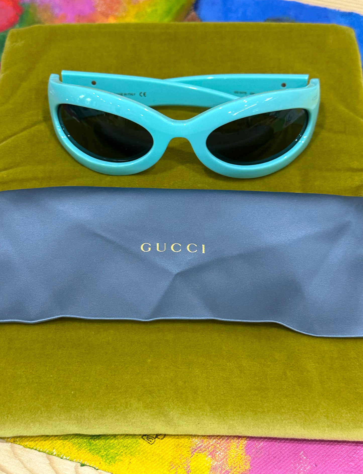 Treasure, Gucci blue sunglasses