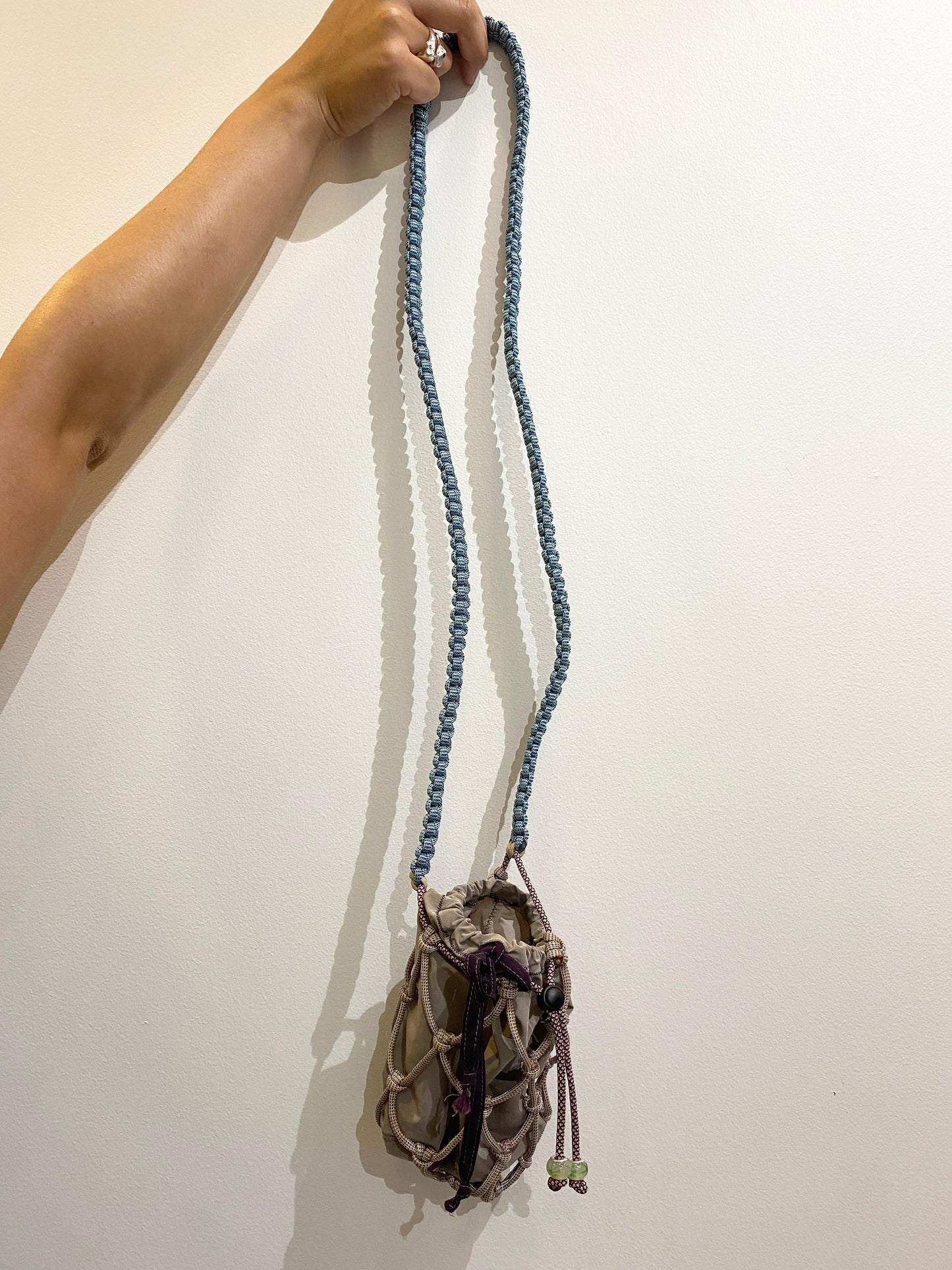 Amihan Aquilizan, bottle bag tan/blue/pink