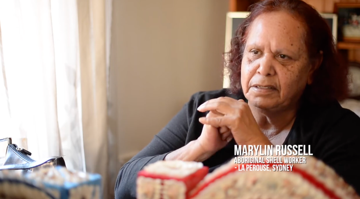 Aunty Marilyn Russell, Mauve shellwork slippers