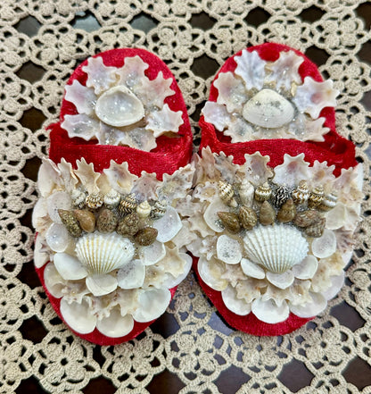 Aunty Marilyn Russell,  Shellwork slippers (yellow & red)