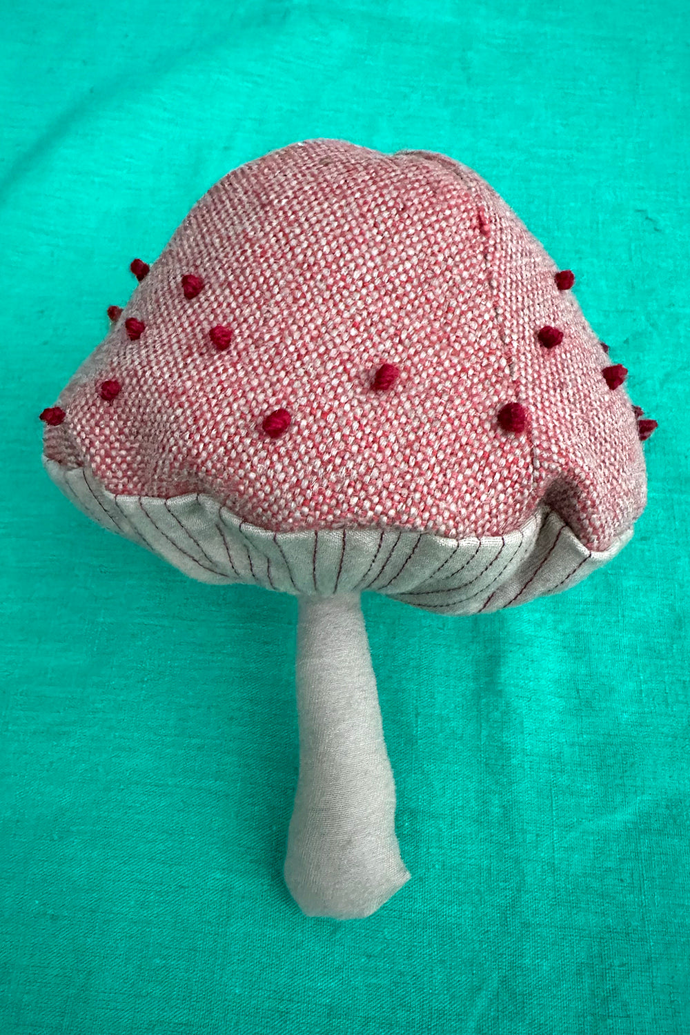 ChiChi Ginjaka, Small pink and red embroidered mushroom