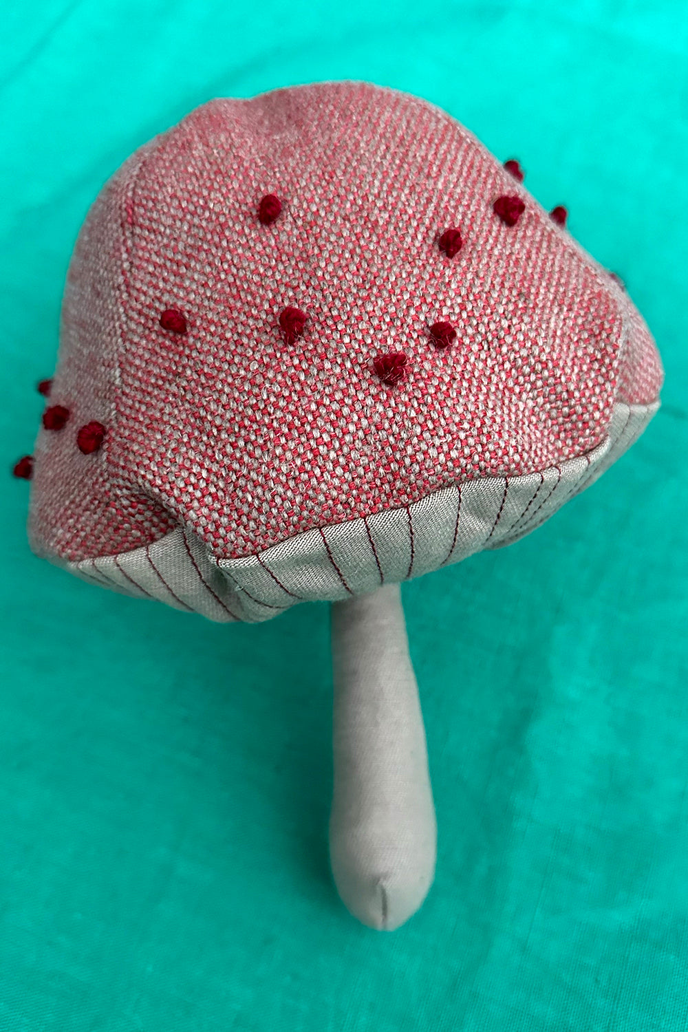 ChiChi Ginjaka, Small pink and red embroidered mushroom