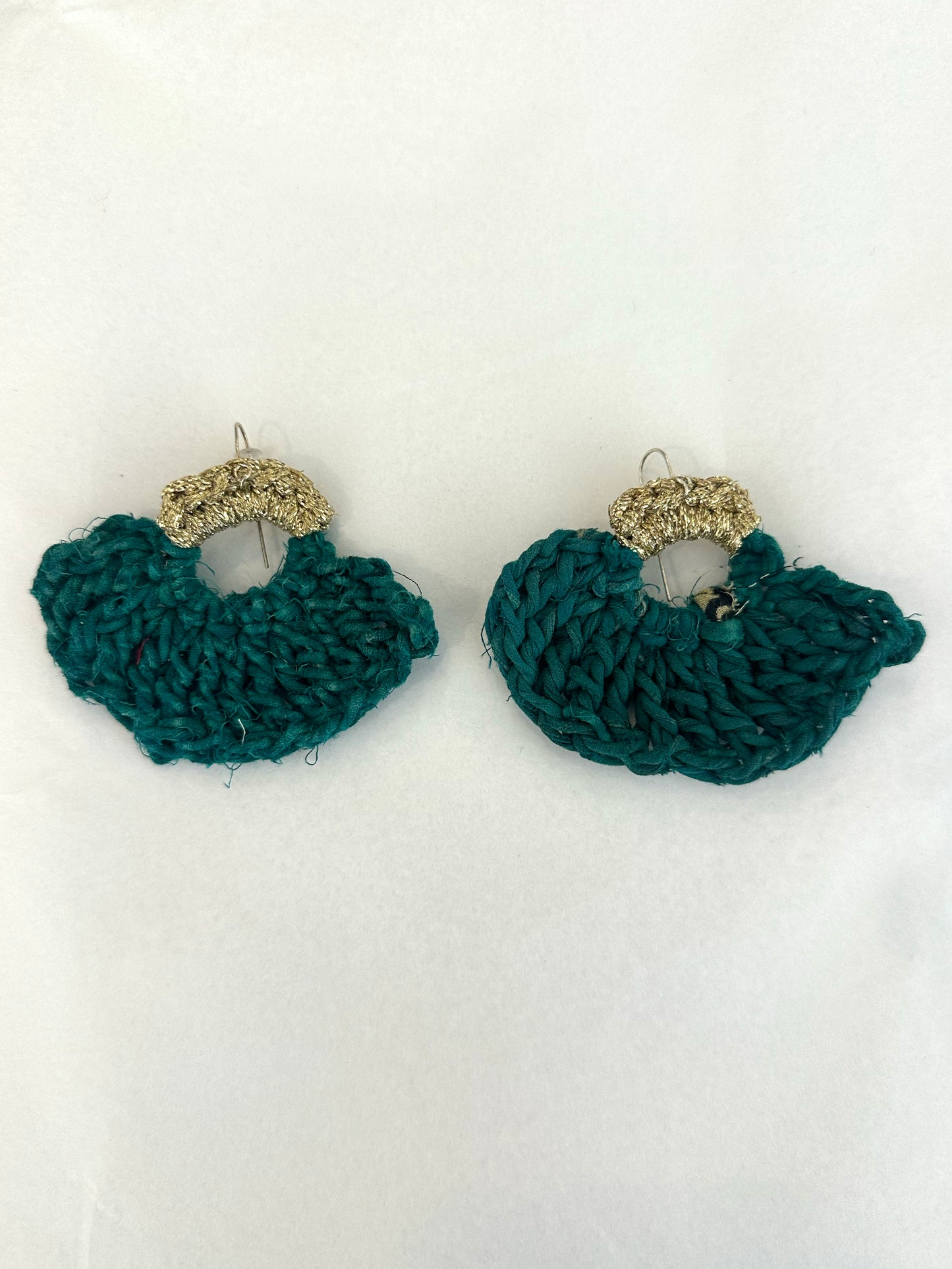 Nicole Barakat, crochet green and gold earrings