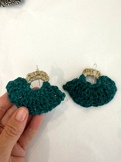 Nicole Barakat, crochet green and gold earrings
