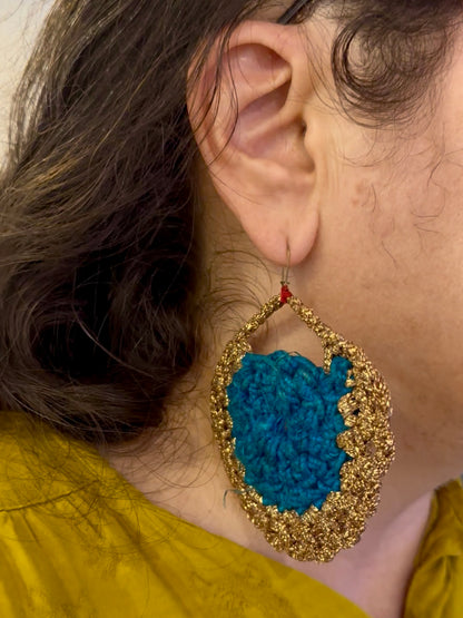 Nicole Barakat, crochet green and gold earrings