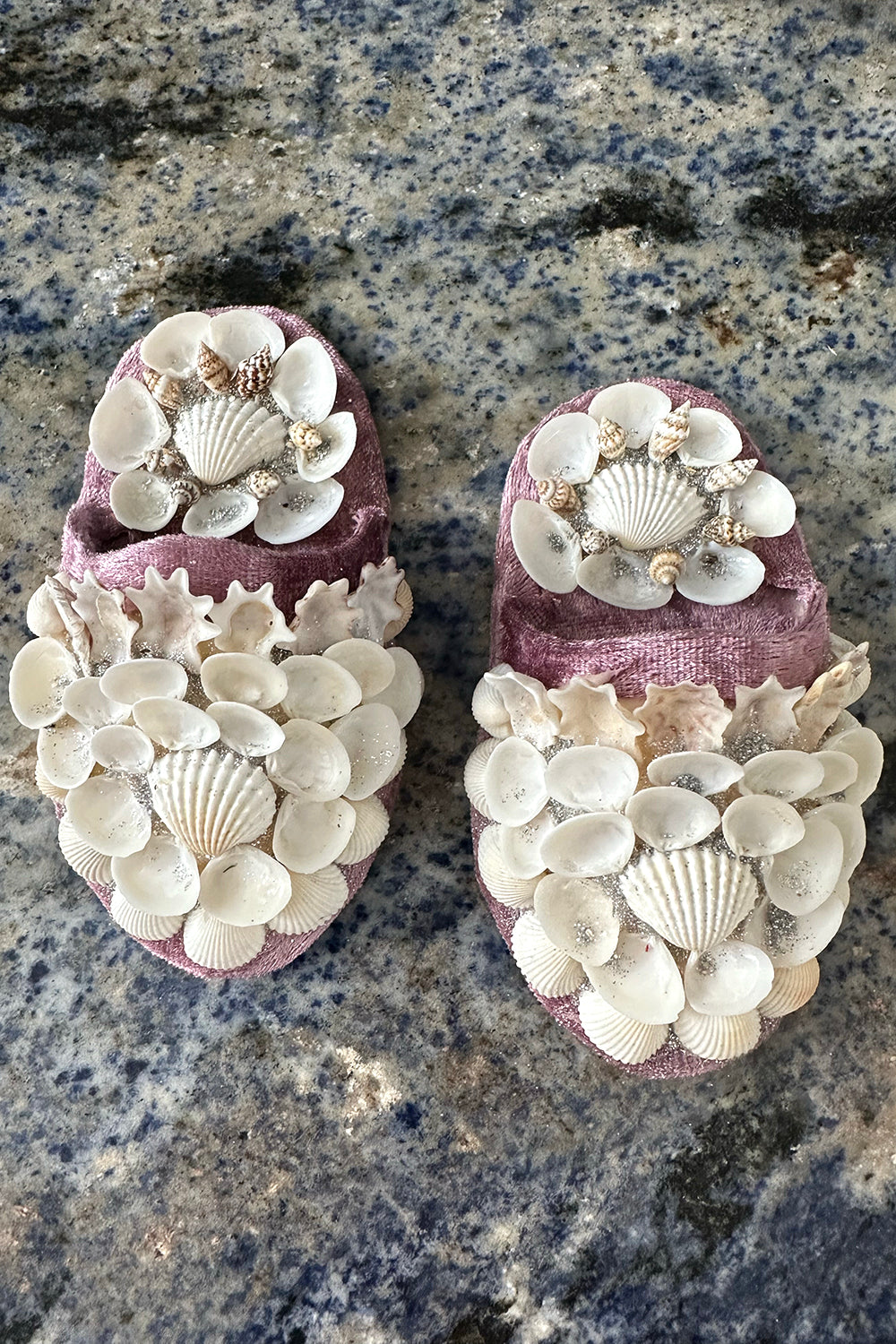 Aunty Marilyn Russell,  Shellwork slippers (yellow & red)