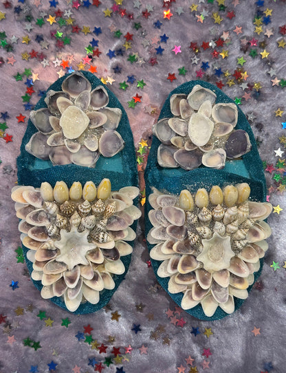 Aunty Marilyn Russell, Light blue shellwork slippers
