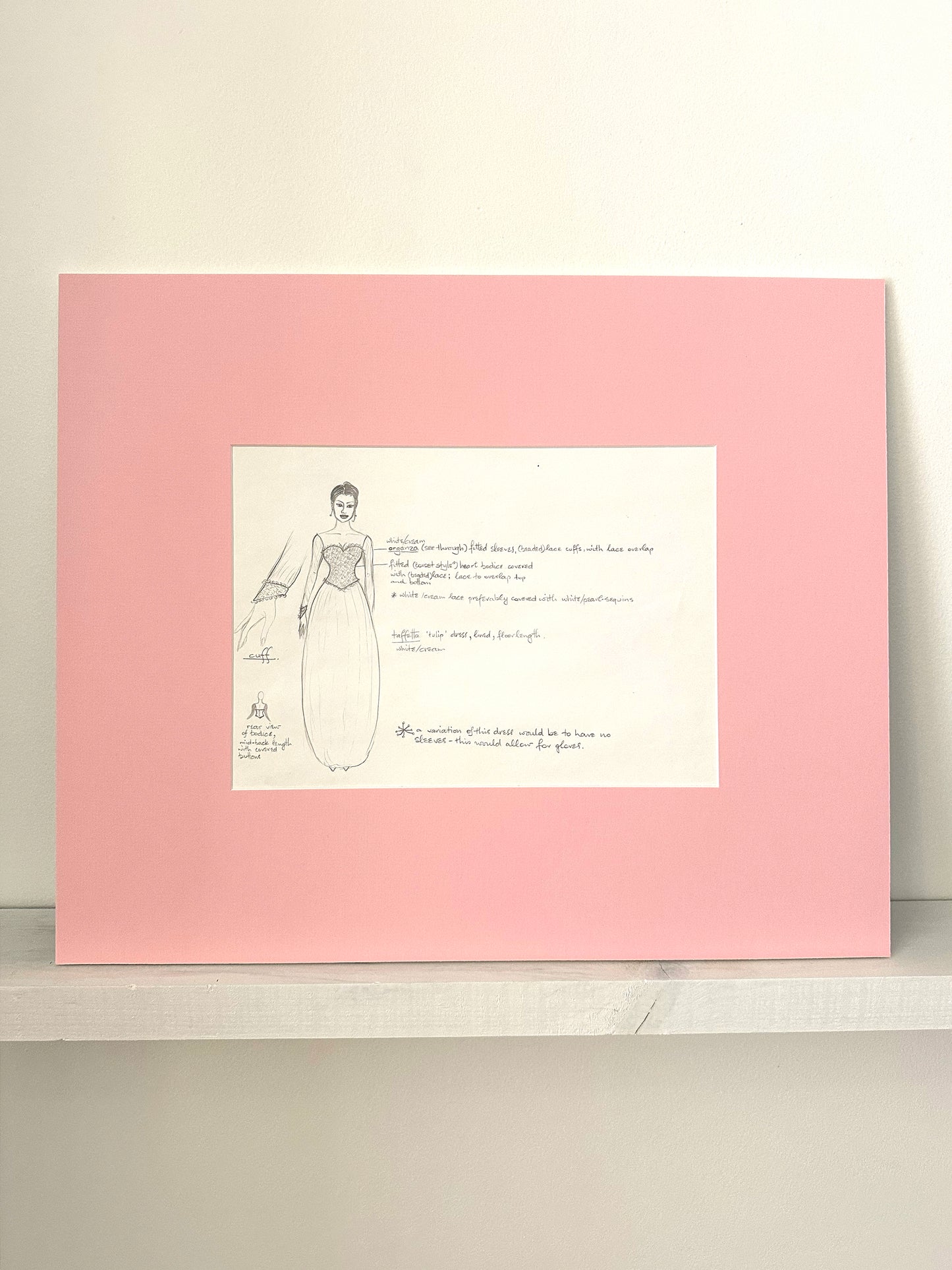 Gary Lee, Original fashion sketch from the 1980s #4 with Madagaskan pink mountboard