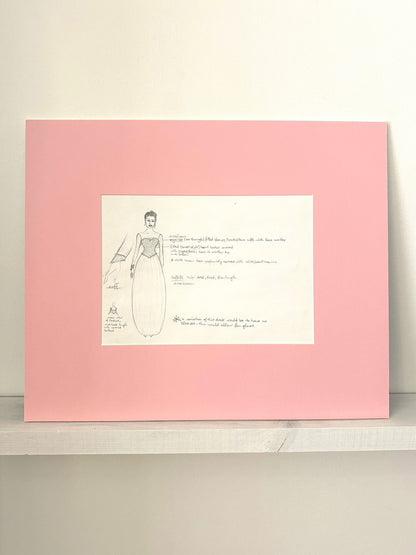 Gary Lee, Original fashion sketch from the 1980s #4 with Madagaskan pink mountboard