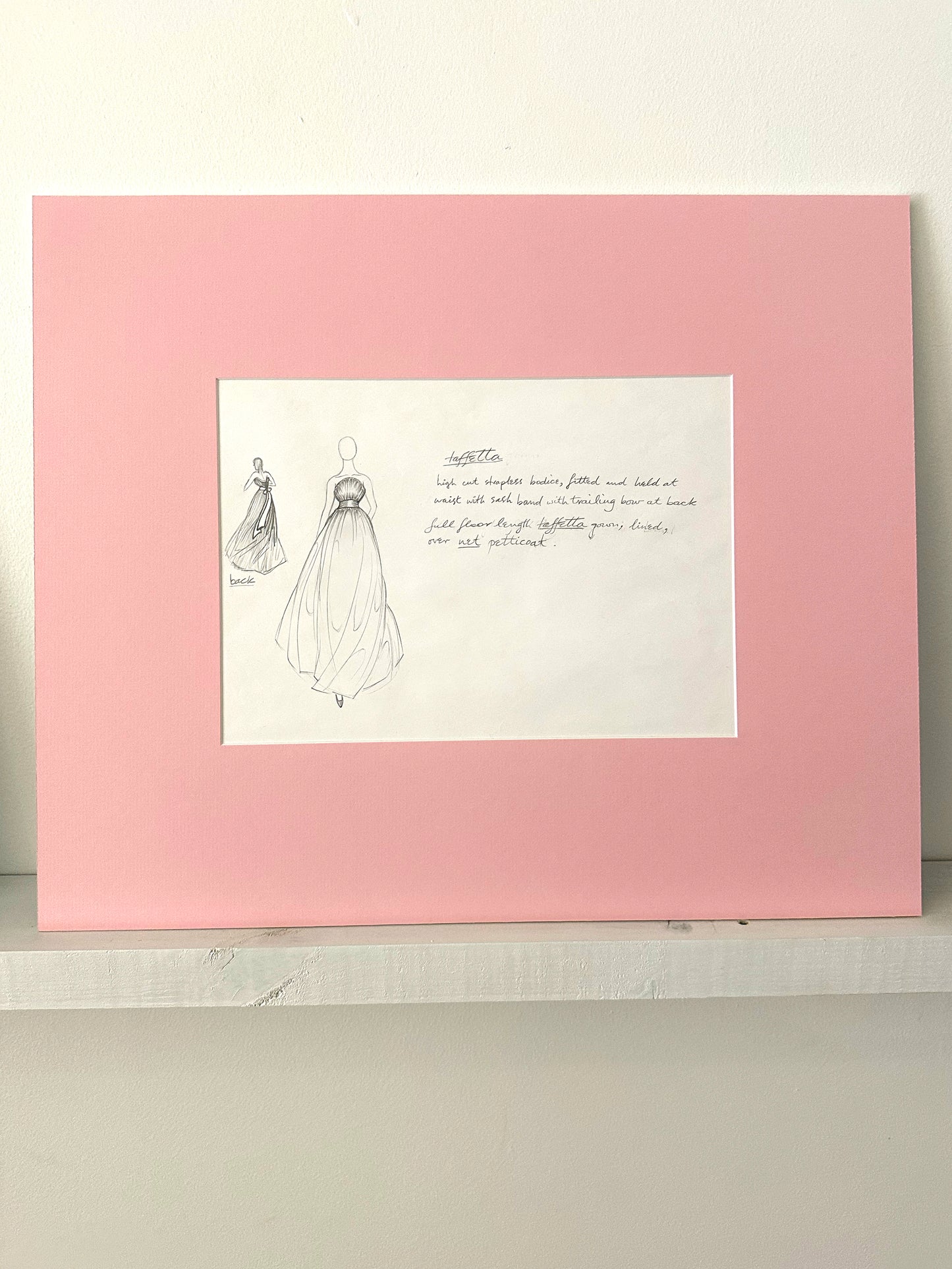 Gary Lee, Original fashion sketch from the 1980s #6 with Madagaskan pink mountboard