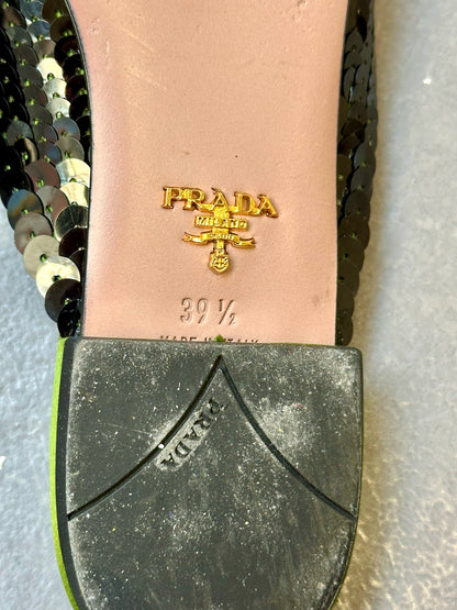 Mindy, Prada green sequin mules