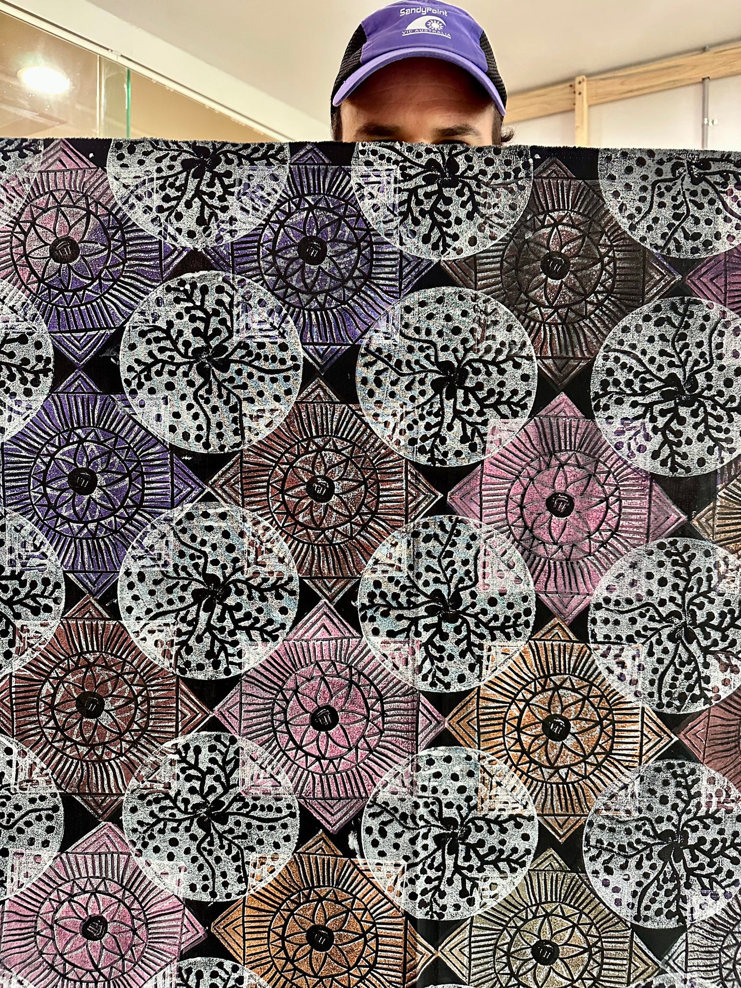 Joy Garlbin, Bush flowers lino print fabric