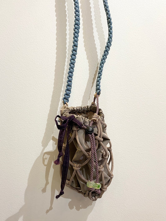 Amihan Aquilizan, bottle bag tan/blue/pink