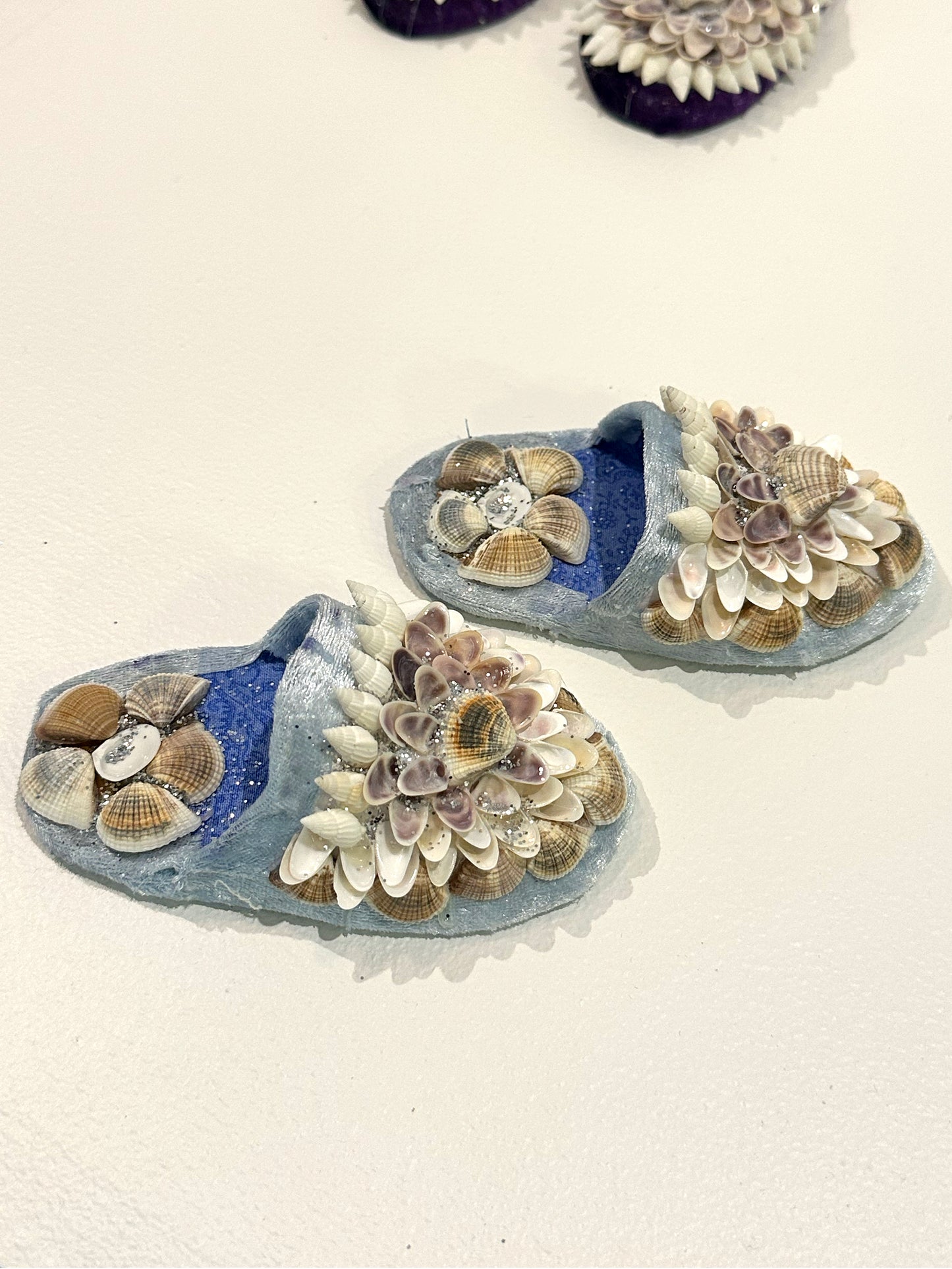 Aunty Marilyn Russell, Light blue shellwork slippers