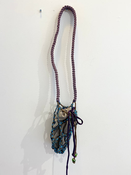 Amihan Aquilizan, over the shoulder bottle bag blue/brown/purple