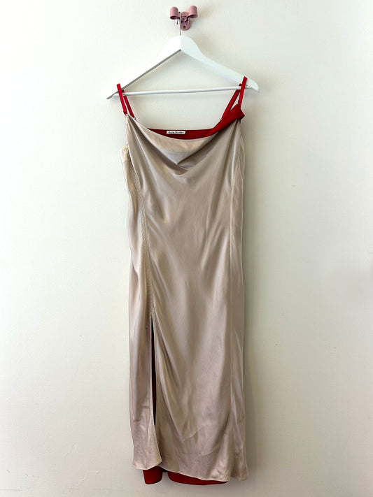 Catherine, Acne silver and red silk dress