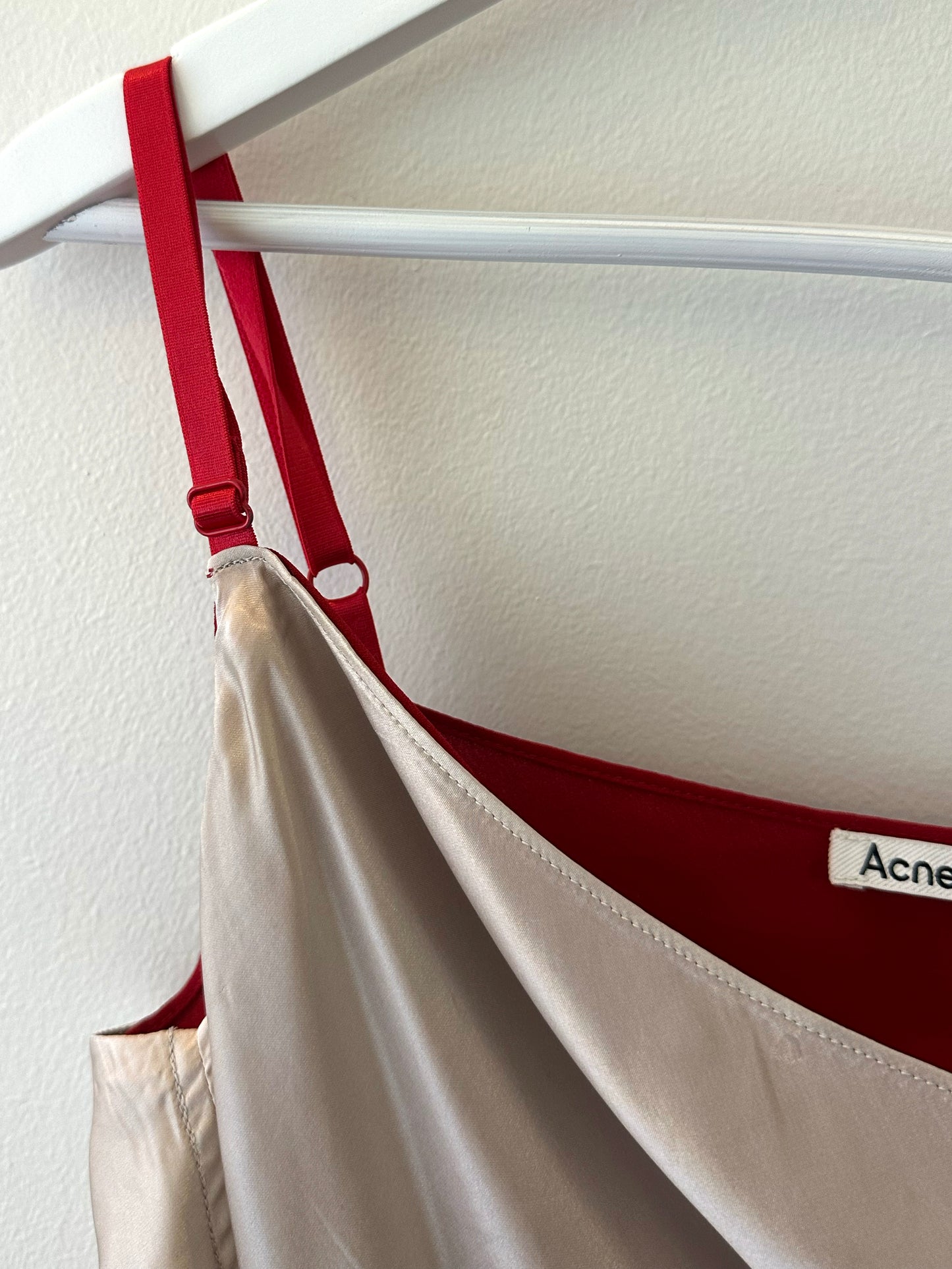 Catherine, Acne silver and red silk dress