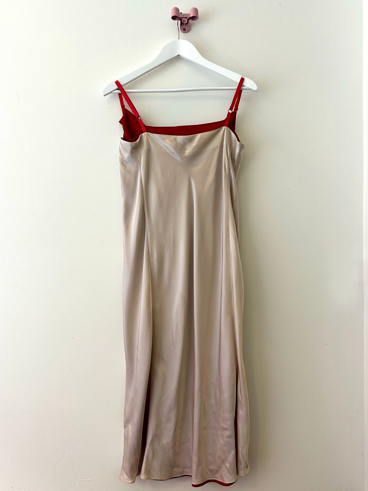 Catherine, Acne silver and red silk dress