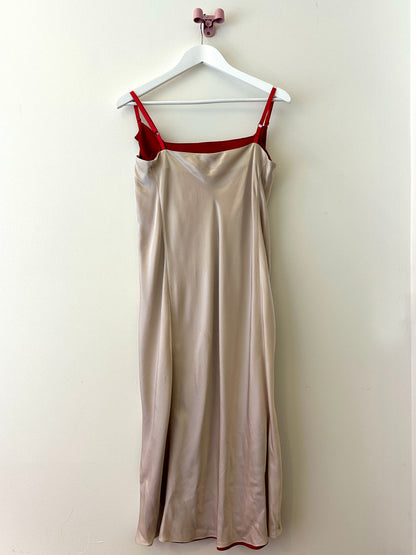 Catherine, Acne silver and red silk dress