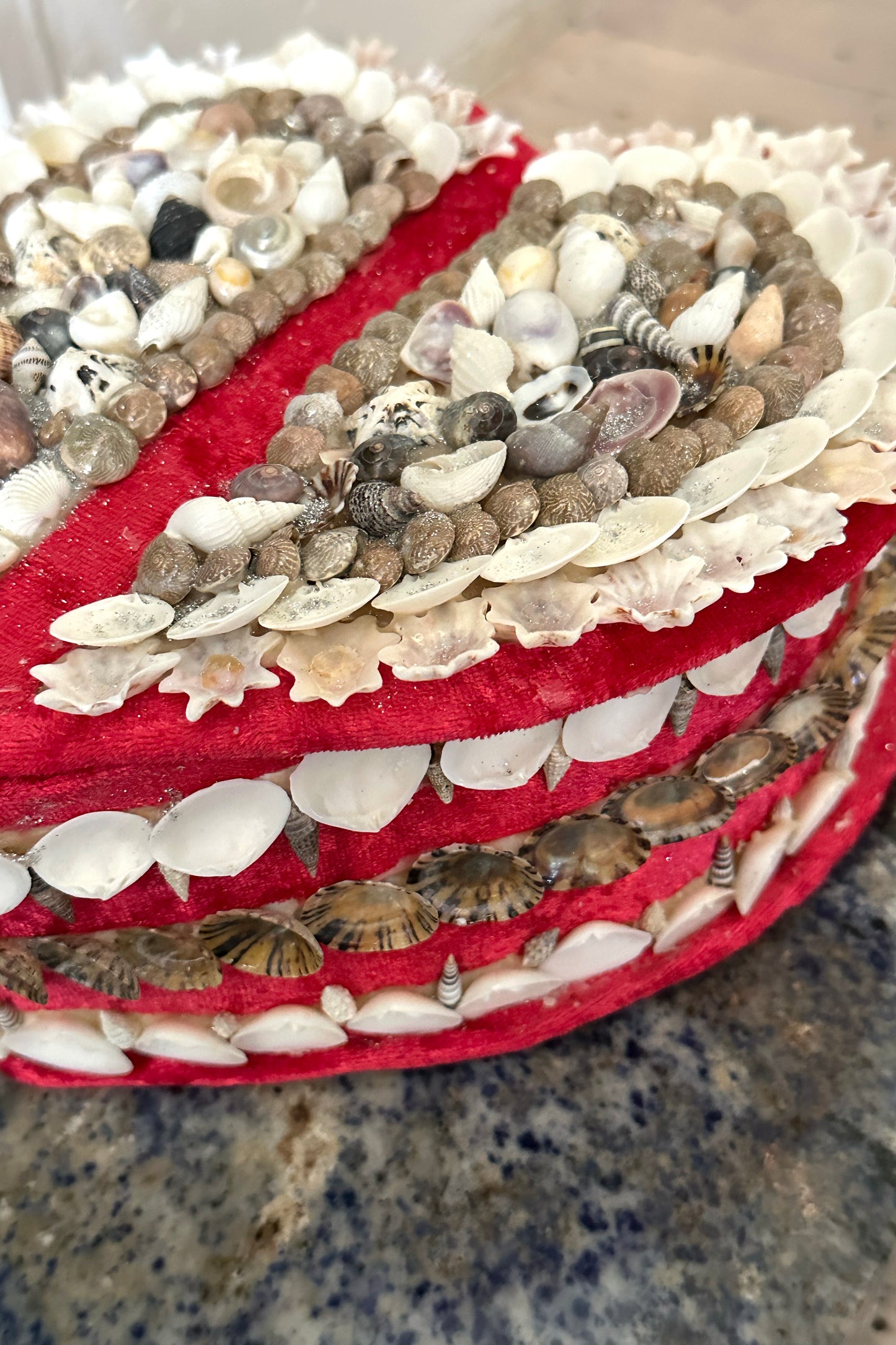 Aunty Marilyn Russell, Shellwork jewellery box (Red)