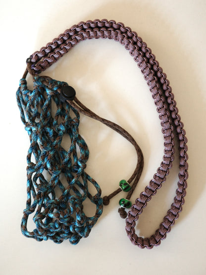 Amihan Aquilizan, over the shoulder bottle bag blue/brown/purple