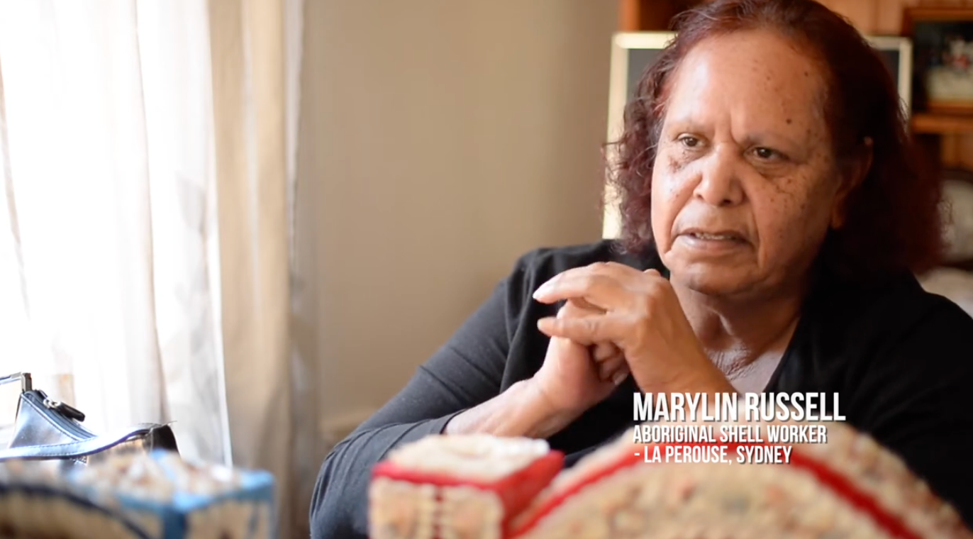 Aunty Marilyn Russell,  Maroon shellwork slippers