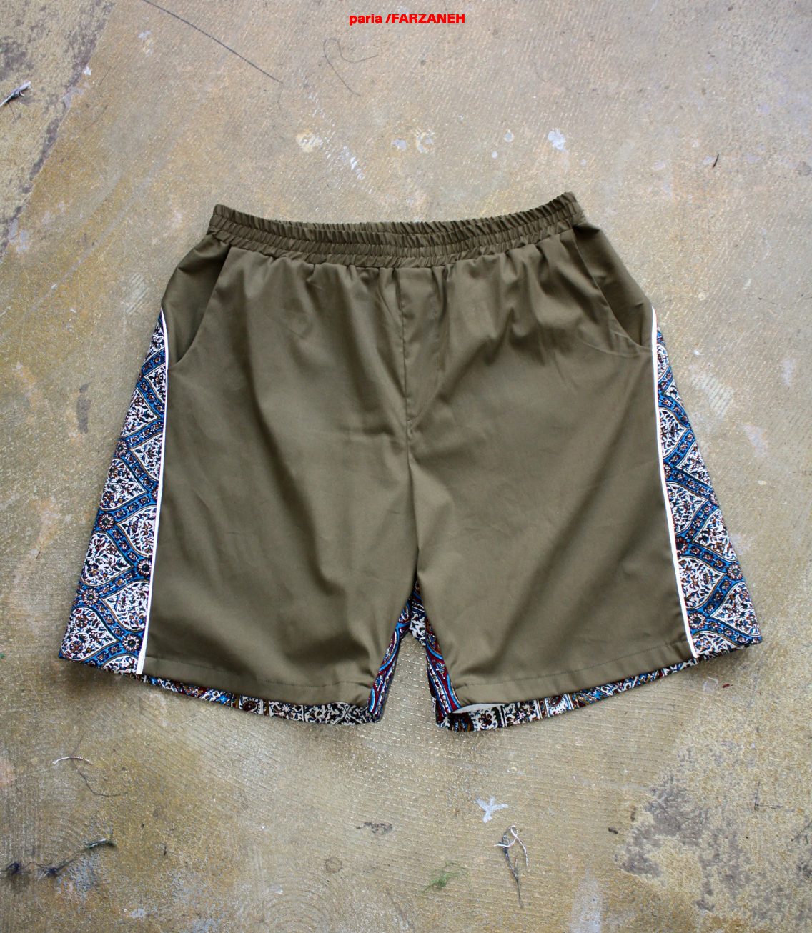 paria /FARZANEH, Ghalamkar print shorts khaki cotton V2