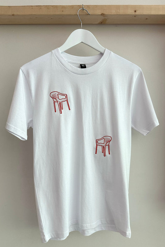 Safa El Samad, S white tee, Custom red embroidery